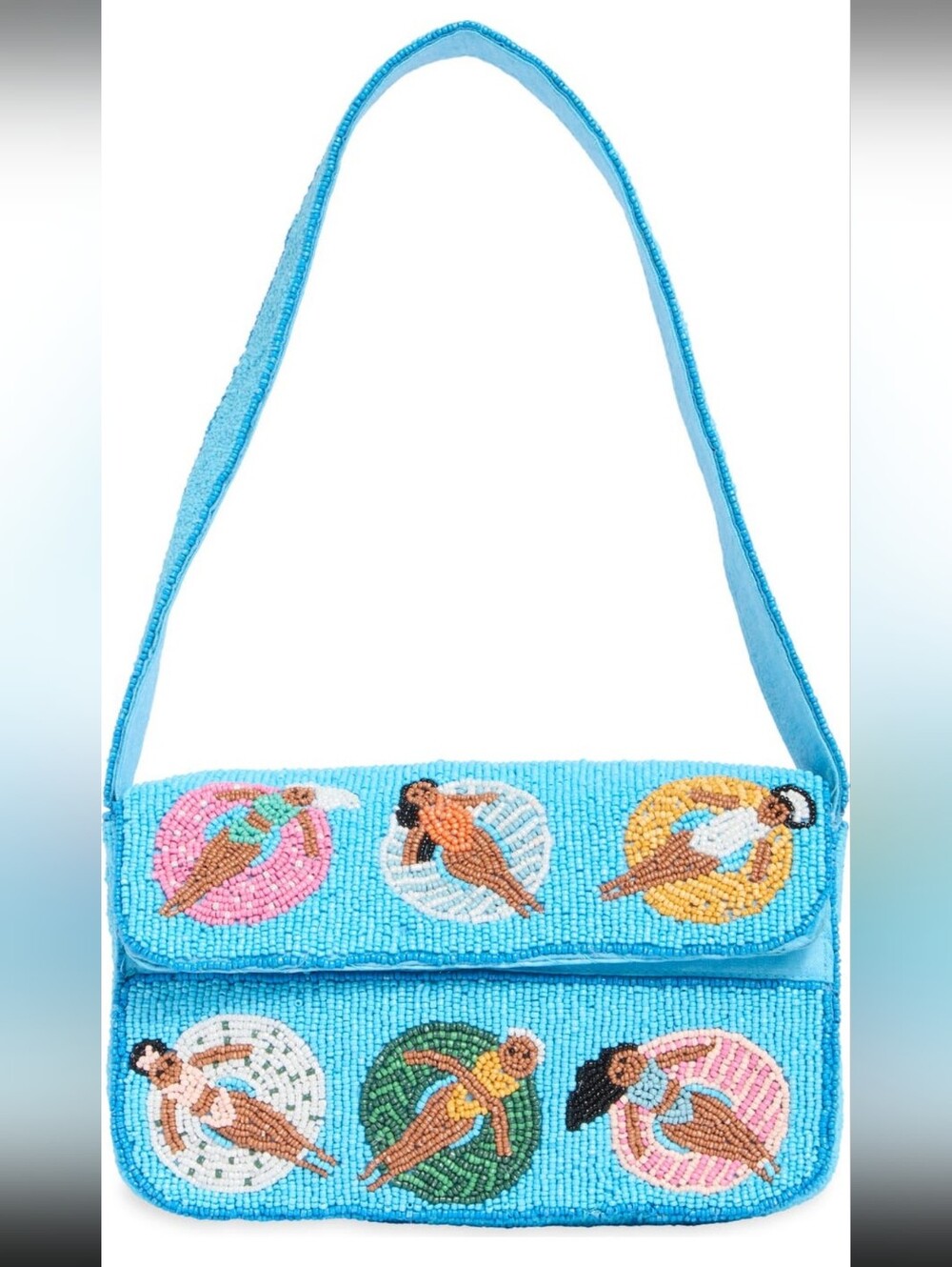 Beaded beach scene shoulder bag